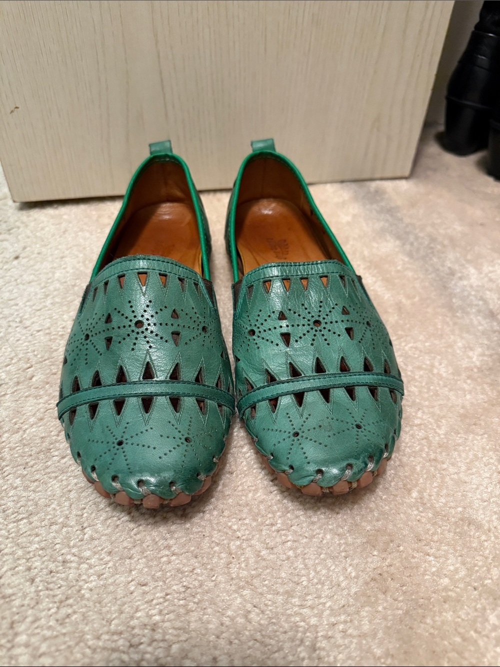 Spring Step Teal Green Perforated Leather Slip-Ons
